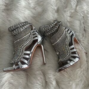 Azalea Wang Elegant Silver Embellished Women's Heels
